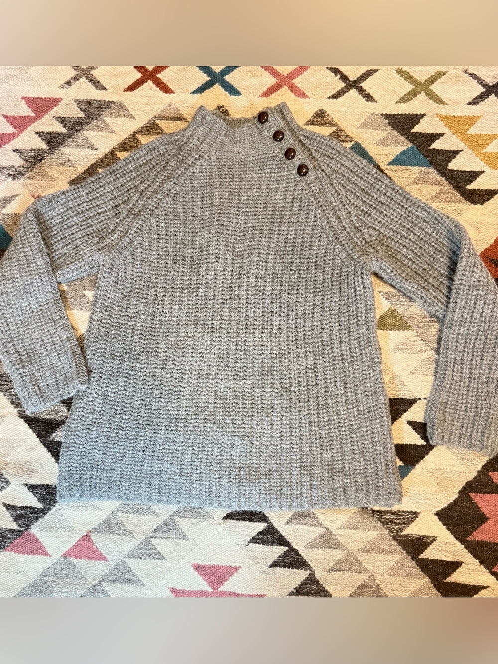 Ralph Lauren Alpaca Blend Gray Turtleneck Sweater with Button Details